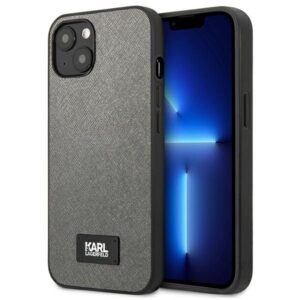 Karl Lagerfeld KLHCP13MSFMP2DG Apple iPhone 13 / 14 / 15 6,1" kietas dėklas silver Saffiano Plaque