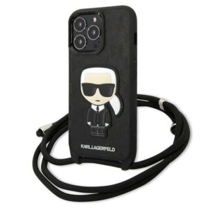 Karl Lagerfeld KLHCP13LCMNIPK Apple iPhone 13 Pro / 13 6,1" kietas dėklas juodos spalvos Leather Monogram Patch an