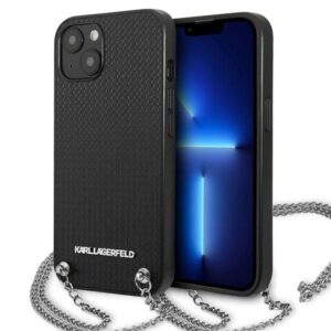 Karl Lagerfeld KLHCP13MPMK Apple iPhone 13 / 14 / 15 6,1" kietas dėklas juodos spalvos Leather Textured and Chain - Image 1