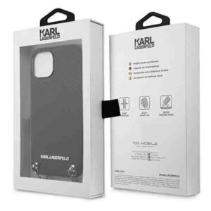 Karl Lagerfeld KLHCP13MPMK Apple iPhone 13 / 14 / 15 6,1" kietas dėklas juodos spalvos Leather Textured and Chain - Image 8