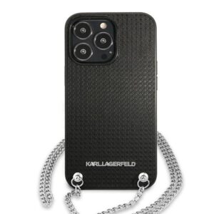 Karl Lagerfeld KLHCP13LPMK Apple iPhone 13 Pro / 13 6,1" kietas dėklas juodos spalvos Leather Textured and Chain - Image 3