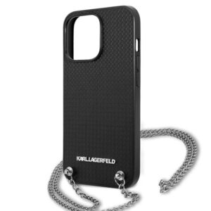 Karl Lagerfeld KLHCP13LPMK Apple iPhone 13 Pro / 13 6,1" kietas dėklas juodos spalvos Leather Textured and Chain - Image 6