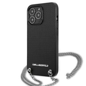 Karl Lagerfeld KLHCP13XPMK Apple iPhone 13 Pro Max 6,7" kietas dėklas juodos spalvos Leather Textured and Chain - Image 2