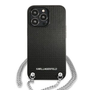 Karl Lagerfeld KLHCP13XPMK Apple iPhone 13 Pro Max 6,7" kietas dėklas juodos spalvos Leather Textured and Chain - Image 3