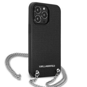 Karl Lagerfeld KLHCP13XPMK Apple iPhone 13 Pro Max 6,7" kietas dėklas juodos spalvos Leather Textured and Chain - Image 4