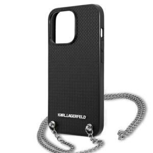 Karl Lagerfeld KLHCP13XPMK Apple iPhone 13 Pro Max 6,7" kietas dėklas juodos spalvos Leather Textured and Chain - Image 6