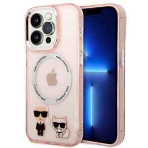 Karl Lagerfeld KLHMP14LHKCP Apple iPhone 14 Pro 6,1" kietas dėklas rožinės spalvos Karl & Choupette Aluminium Magsaf - Image 1