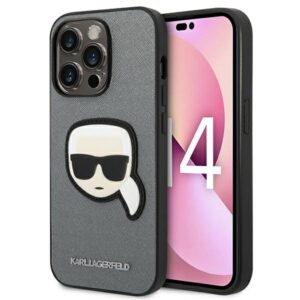 Karl Lagerfeld KLHCP14LSAPKHG Apple iPhone 14 Pro 6,1" silver kietas dėklas Saffiano Karl`s Head Patch - Image 1