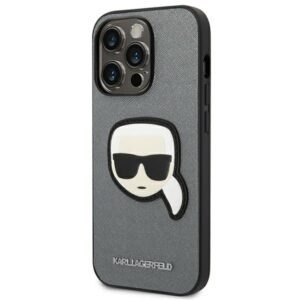 Karl Lagerfeld KLHCP14LSAPKHG Apple iPhone 14 Pro 6,1" silver kietas dėklas Saffiano Karl`s Head Patch - Image 2