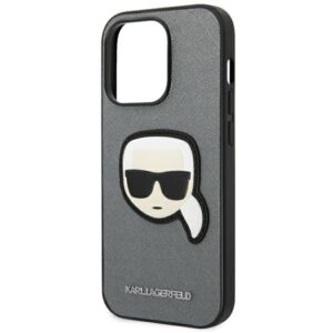 Karl Lagerfeld KLHCP14XSAPKHG Apple iPhone 14 Pro Max 6,7" silver kietas dėklas Saffiano Karl`s Head Pat - Image 6
