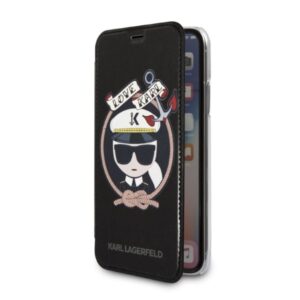 Karl Lagerfeld KLFLBKPXKSB Apple iPhone X Xs juodos spalvos bookdėklas Signature Glitter - Image 2