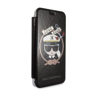 Karl Lagerfeld KLFLBKPXKSB Apple iPhone X Xs juodos spalvos bookdėklas Signature Glitter - Image 6