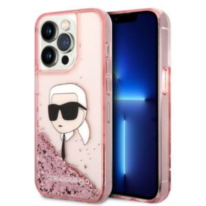 Karl Lagerfeld KLHCP14XLNKHCP Apple iPhone 14 Pro Max 6,7" rožinės spalvos kietas dėklas Glitter Karl Head - Image 1