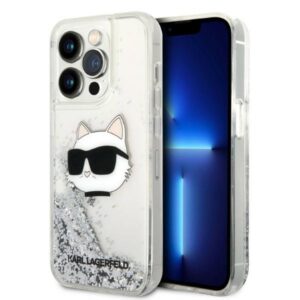 Karl Lagerfeld KLHCP14LLNCHCS Apple iPhone 14 Pro 6,1" silver kietas dėklas Glitter Choupette Head - Image 1