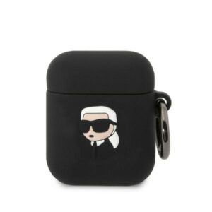 Karl Lagerfeld KLA2RUNIKK AirPods 1/2 dėklas juodos spalvos Silicone Karl Head 3D - Image 1