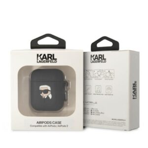 Karl Lagerfeld KLA2RUNIKK AirPods 1/2 dėklas juodos spalvos Silicone Karl Head 3D - Image 3