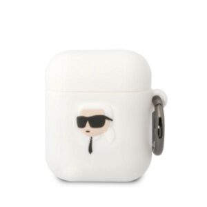 .Karl Lagerfeld KLA2RUNIKH AirPods 1/2 dėklas baltos spalvos Silicone Karl Head 3D - Image 1