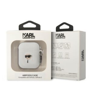 .Karl Lagerfeld KLA2RUNIKH AirPods 1/2 dėklas baltos spalvos Silicone Karl Head 3D - Image 3