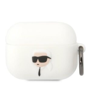 Karl Lagerfeld KLAPRUNIKH AirPods Prodėklas baltos spalvos Silicone Karl Head 3D - Image 1