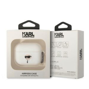 Karl Lagerfeld KLAPRUNIKH AirPods Prodėklas baltos spalvos Silicone Karl Head 3D - Image 3