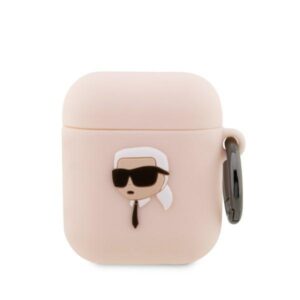 Karl Lagerfeld KLA2RUNIKP AirPods 1/2 dėklas rožinės spalvos Silicone Karl Head 3D