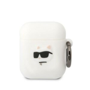 Karl Lagerfeld KLA2RUNCHH AirPods 1/2 dėklas baltos spalvos Silicone Choupette Head 3D