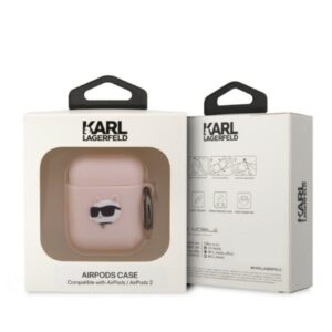 Karl Lagerfeld KLA2RUNCHP AirPods 1/2 dėklas rožinės spalvos Silicone Choupette Head 3D - Image 3