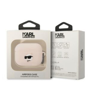 Karl Lagerfeld KLAPRUNCHP AirPods Pro dėklas rožinės spalvos Silicone Choupette Head 3D - Image 3