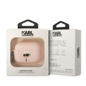 Karl Lagerfeld KLAP2RUNIKP AirPods Pro 2(2022/2023) dėklas rožinės spalvos Silicone Karl Head 3D - Image 4