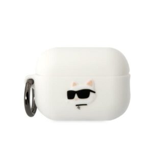 Karl Lagerfeld KLAP2RUNCHH AirPods Pro 2(2022/2023) dėklas baltos spalvos Silicone Choupette Head 3D