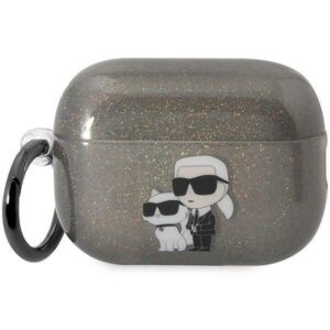 Karl Lagerfeld KLAP2HNKCTGK Airpods Pro 2 (2022/2023) dėklas juodos spalvos Glitter Karl&Choupette