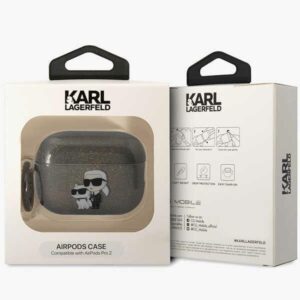 Karl Lagerfeld KLAP2HNKCTGK Airpods Pro 2 (2022/2023) dėklas juodos spalvos Glitter Karl&Choupette - Image 4