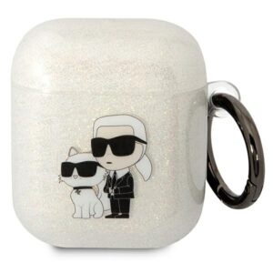 Karl Lagerfeld KLA2HNKCTGT Airpods 1/2 dėklas skaidrus Glitter Karl&Choupette - Image 1