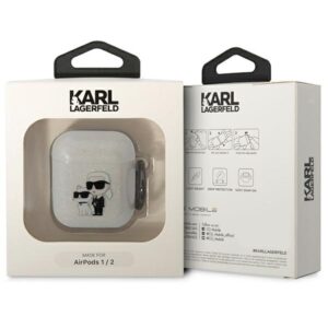 Karl Lagerfeld KLA2HNKCTGT Airpods 1/2 dėklas skaidrus Glitter Karl&Choupette - Image 3