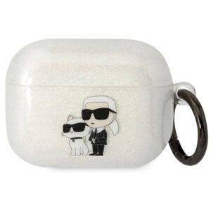 Karl Lagerfeld KLAPHNKCTGT Airpods Pro dėklas skaidrus Glitter Karl&Choupette