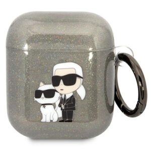 Karl Lagerfeld KLA2HNKCTGK Airpods 1/2 dėklas juodos spalvos Glitter Karl&Choupette