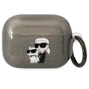 Karl Lagerfeld KLAPHNKCTGK Airpods Pro dėklas juodos spalvos Glitter Karl&Choupette