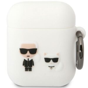 Karl Lagerfeld KLACA2SILKCW AirPods 1/2 dėklas baltos spalvos Silicone Karl & Choupette