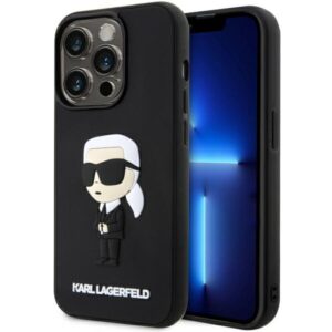 Karl Lagerfeld KLHCP14L3DRKINK Apple iPhone 14 Pro 6.1" juodos spalvos kietas dėklas Rubber Ikonik 3D - Image 1