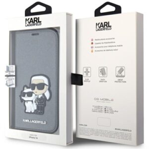 Karl Lagerfeld KLBKP14SSANKCPG Apple iPhone 14 15 13 6.1" bookdėklas silver Saffiano Karl & Choup - Image 7