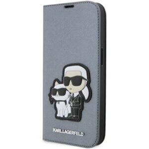 Karl Lagerfeld KLBKP14LSANKCPG Apple iPhone 14 Pro 6.1" bookdėklas silver Saffiano Karl & Choupette - Image 1