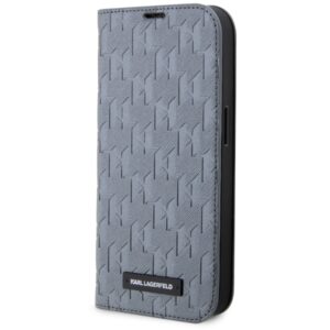 Karl Lagerfeld KLBKP14SSAKLHPG Apple iPhone 14 15 13 6.1" bookdėklas silver Saffiano Monogram - Image 1