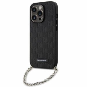 Karl Lagerfeld KLHCP14LSACKLHPK Apple iPhone 14 Pro 6.1" juodos spalvos kietas dėklas Saffiano Monogram Chain - Image 1