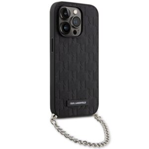 Karl Lagerfeld KLHCP14LSACKLHPK Apple iPhone 14 Pro 6.1" juodos spalvos kietas dėklas Saffiano Monogram Chain - Image 3