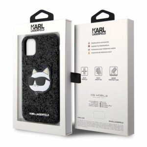 Karl Lagerfeld KLHCN61G2CPK Apple iPhone 11 /Xr 6.1" juodos spalvos kietas dėklas Glitter Choupette Patch - Image 8