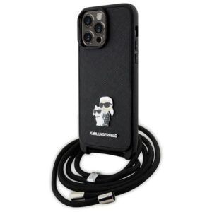 Karl Lagerfeld KLHCP14XSAKCPSK Apple iPhone 14 Pro Max 6.7" kietas dėklas juodos spalvos Crossbody Saffiano Metal - Image 1