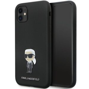 Karl Lagerfeld KLHCN61SMHKNPK Apple iPhone 11/ Xr 6.1" juodos spalvos Silicone Ikonik Metal Pin - Image 1