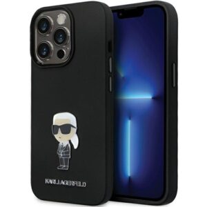Karl Lagerfeld KLHCP14LSMHKNPK Apple iPhone 14 Pro 6.1" juodos spalvos Silicone Ikonik Metal Pin
