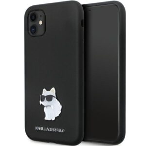 Karl Lagerfeld KLHCN61SMHCNPK Apple iPhone 11/ Xr 6.1" juodos spalvos kietas dėklas Silicone C Metal Pin - Image 1