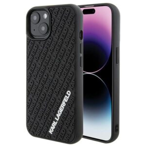 Karl Lagerfeld KLHCP15S3DMKRLK Apple iPhone 15/ 14 / 13 6.1" juodos spalvos kietas dėklas 3D Rubber Multi Logo - Image 1